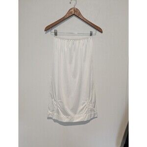 Vintage White Nylon Tricot Half Slip Side Slits S/ M W22-28 80s Embroidered